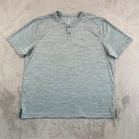 Tommy Bahama Wave Crest Henley T Shirt Men XL Grey IslandZone Performance NWOT - Picture 4 of 9